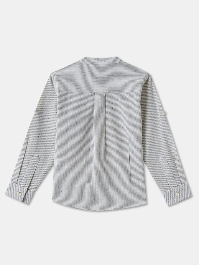 Boys Cotton Blend Regular Fit Long Sleeve Striped Shirt