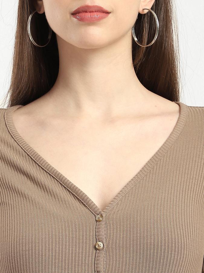 Women Cotton Regular Fit V-Neck Solid Top