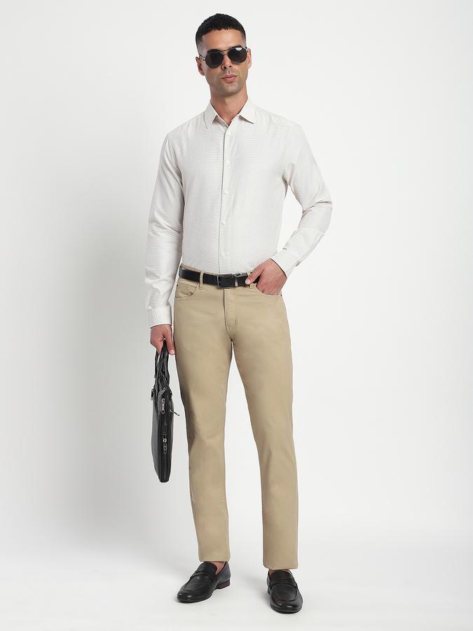 Men Cotton Blend Slim Fit Button-Down Collar Textured Shirt