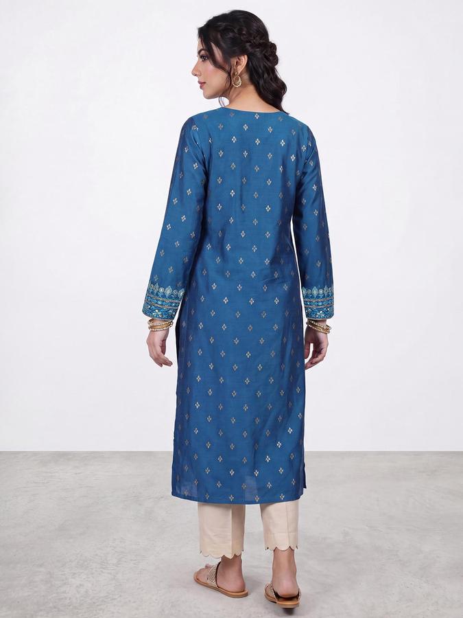 R&B Women Blue Ethnic Motifs Print  Round Neck Long Sleeves Straight Kurta