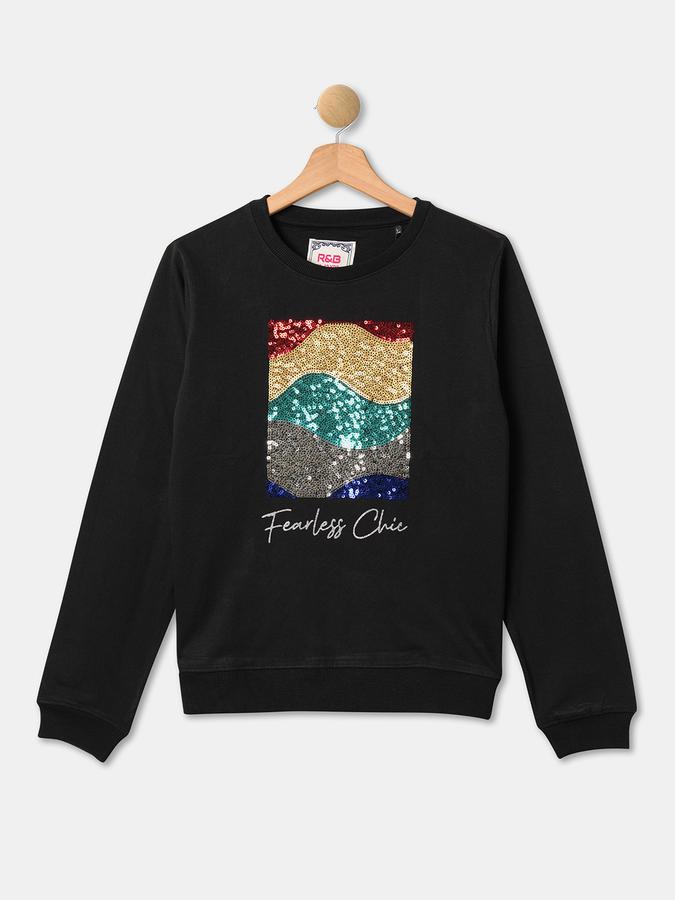 Girls Cotton Regular Fit Crew Neck Sequin Graphic Sweatshirt