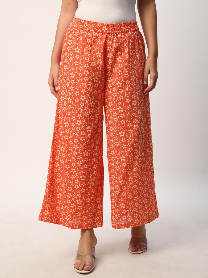 Women Cotton Palazzo Elasticated Waist Printed Trousers