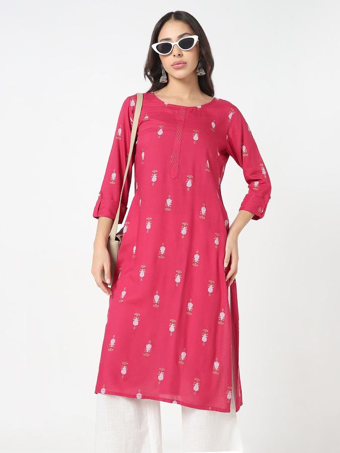 women's round neck regular fit printed festive kurta