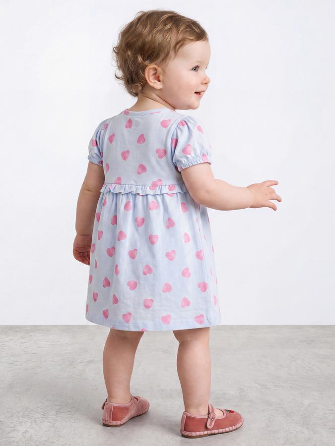 R&B Girl Blue Round Neck Printed Dress