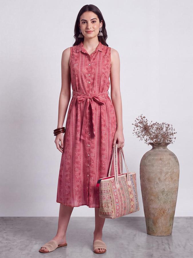 R&B Women Ethnic Orange Floral Print A-Line Dress