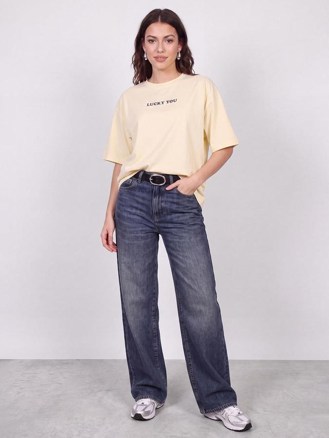 R&B Women Light Yellow Graphic Back Print Pure Cotton Round Neck  T-Shirt