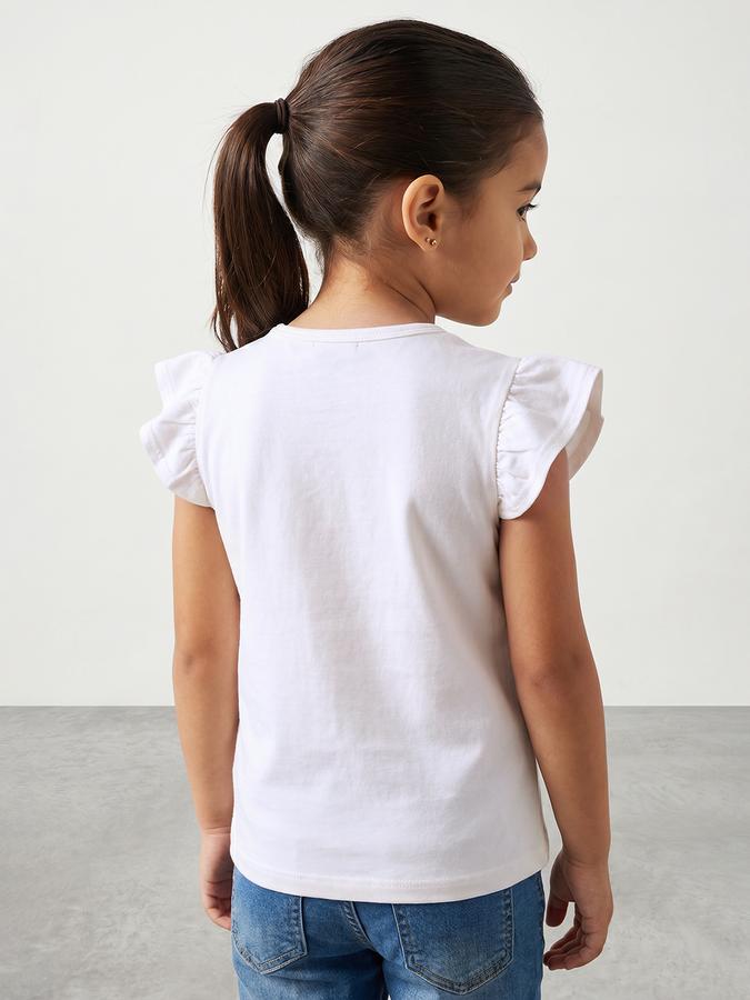 R&B Girls White Regular Fit Graphic Print Short Sleeve T-shirt