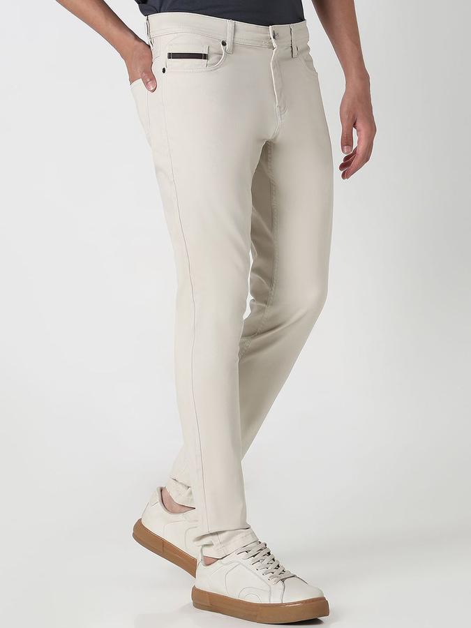R&B Men Ivory Solid Skinny Fit Trousers