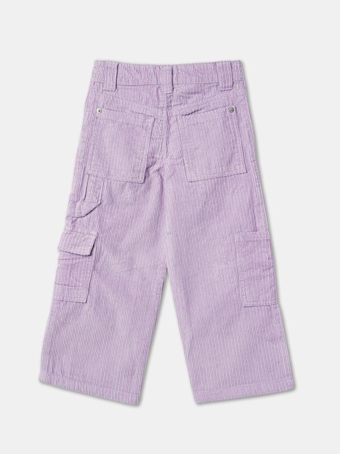 Girls Cotton Regular Fit Button Waist Pockets Pants