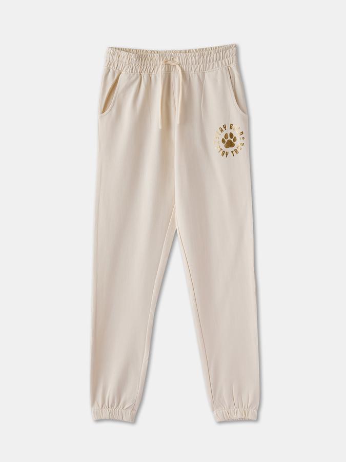 Girls Cotton Regular Fit Drawstring Waist Cuffed Hem Joggers