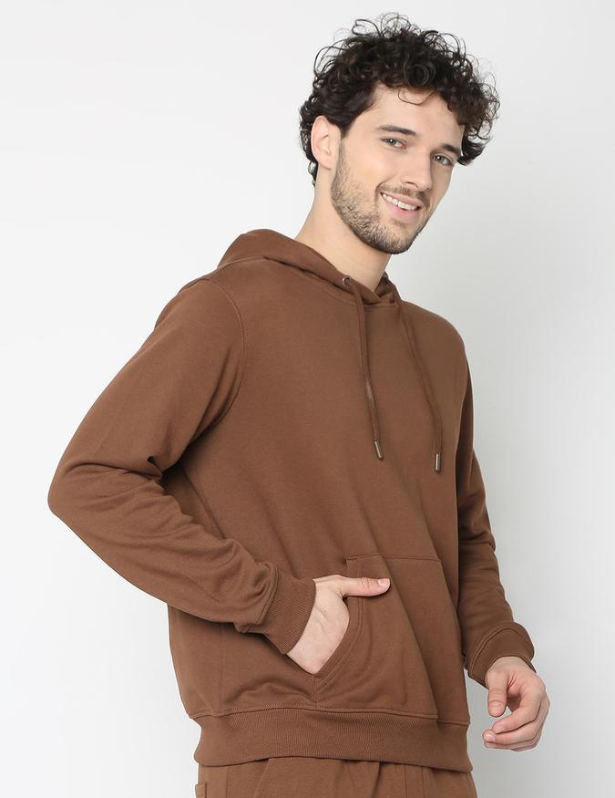Men Fleece Regular Fit Hooded Solid Sweatshirt