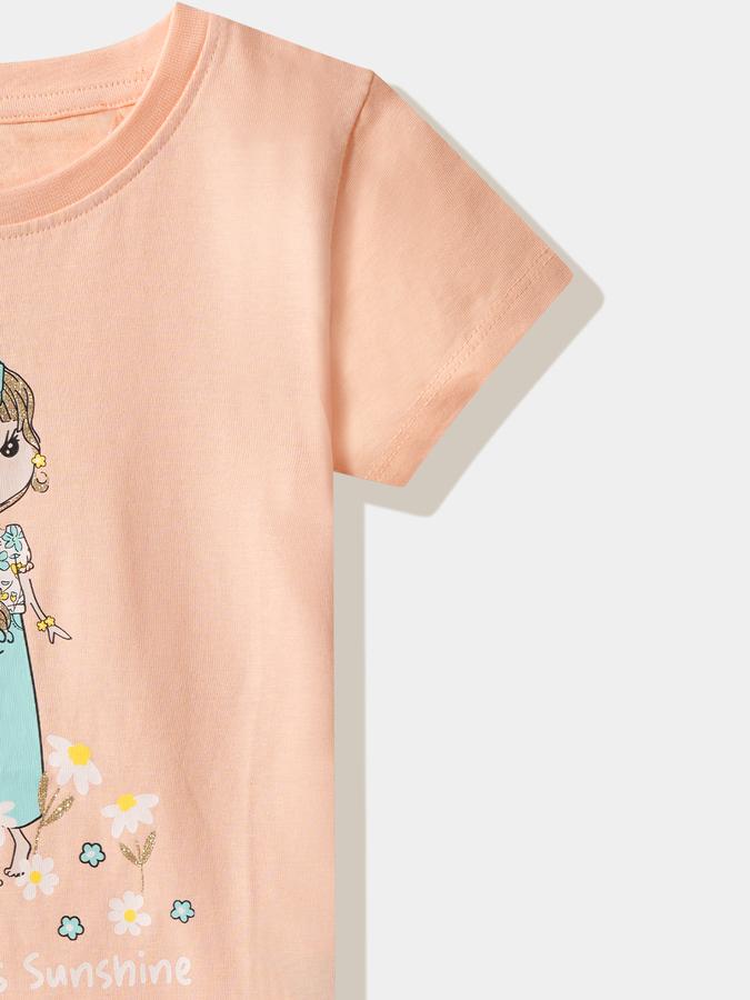Girls Cotton Regular Fit Crew Neck Graphic T-shirt