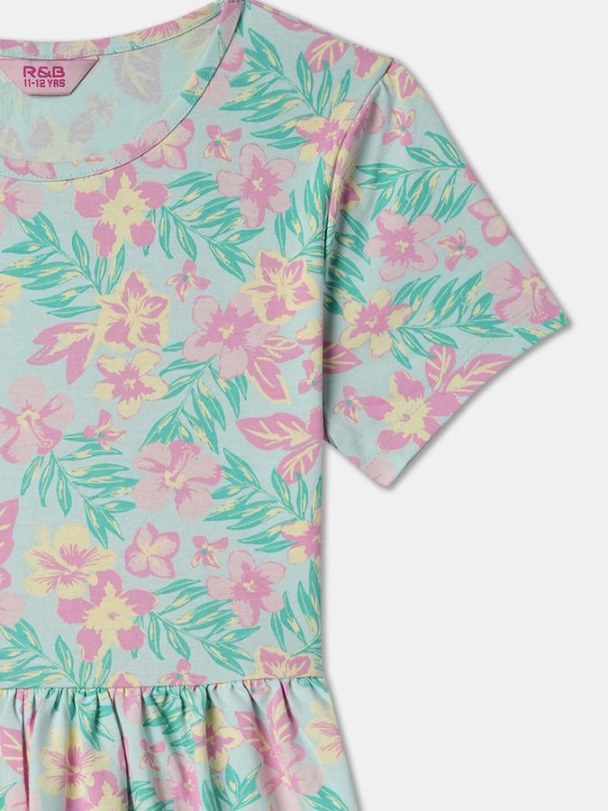 Girls Floral Print A-Line Dress image number 2