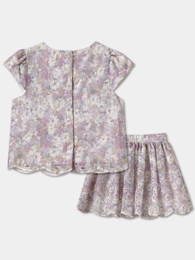 Girls Floral Embroidered Cap Sleeve Top and Skirt Set