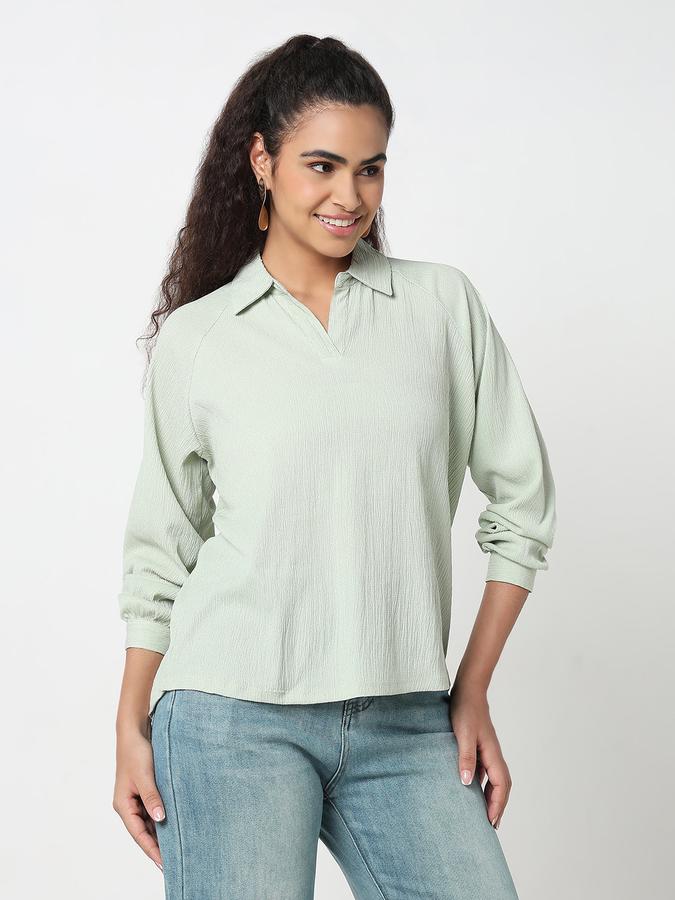 R&B Women Sage Solid Textured Blouse