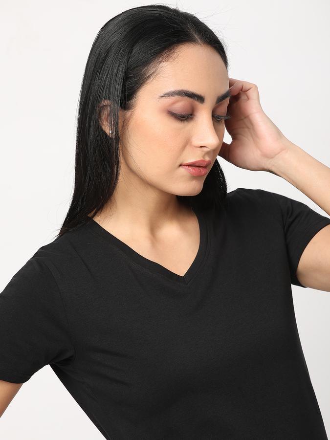 Women Cotton Relaxed Fit V-Neck Solid T-shirt