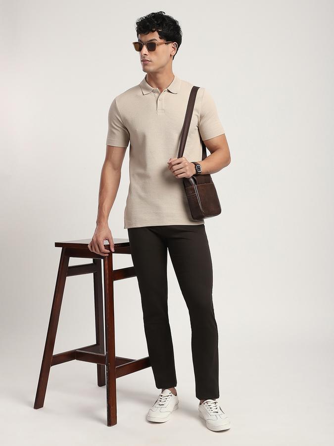 Men Cotton Blend Slim Fit Flat Front Solid Trousers