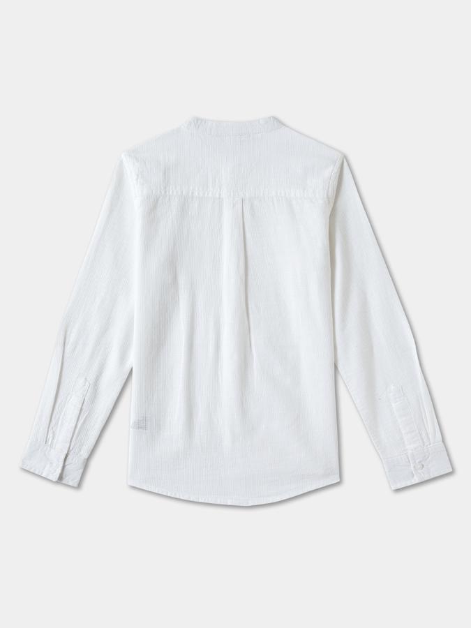 Boys Linen Blend Regular Fit Long Sleeve Mandarin Collar Shirt