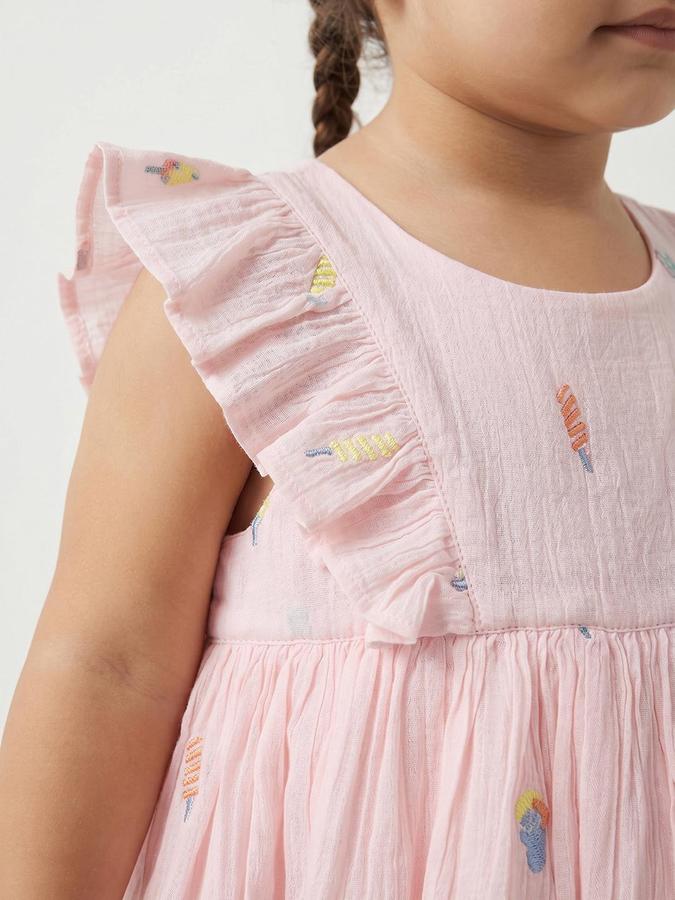 R&B Pink Cotton Printed Girls Dresses
