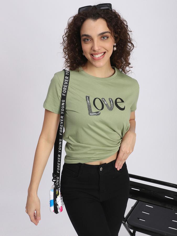R&B Women Olive Typography T-Shirt