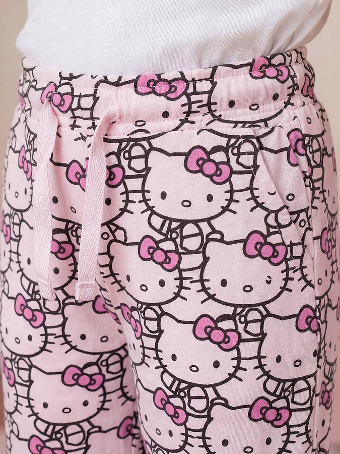 R&B Girls Pink Hello Kitty Print Short Sleeves Pure Cotton T-shirt &amp; Pyjamas Set