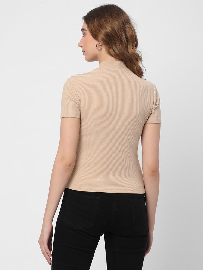 Women Ribbed Regular Fit High-Neck Top image number 2