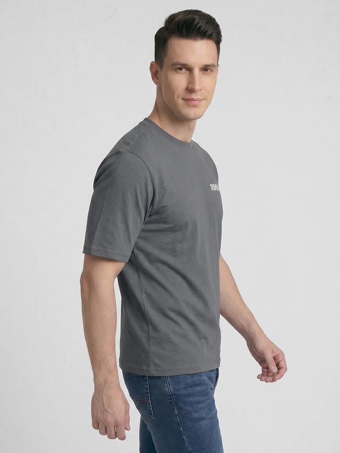 R&B Grey Typography Men Round Neck Relaxed Fit Short Sleeves T-Shirt 