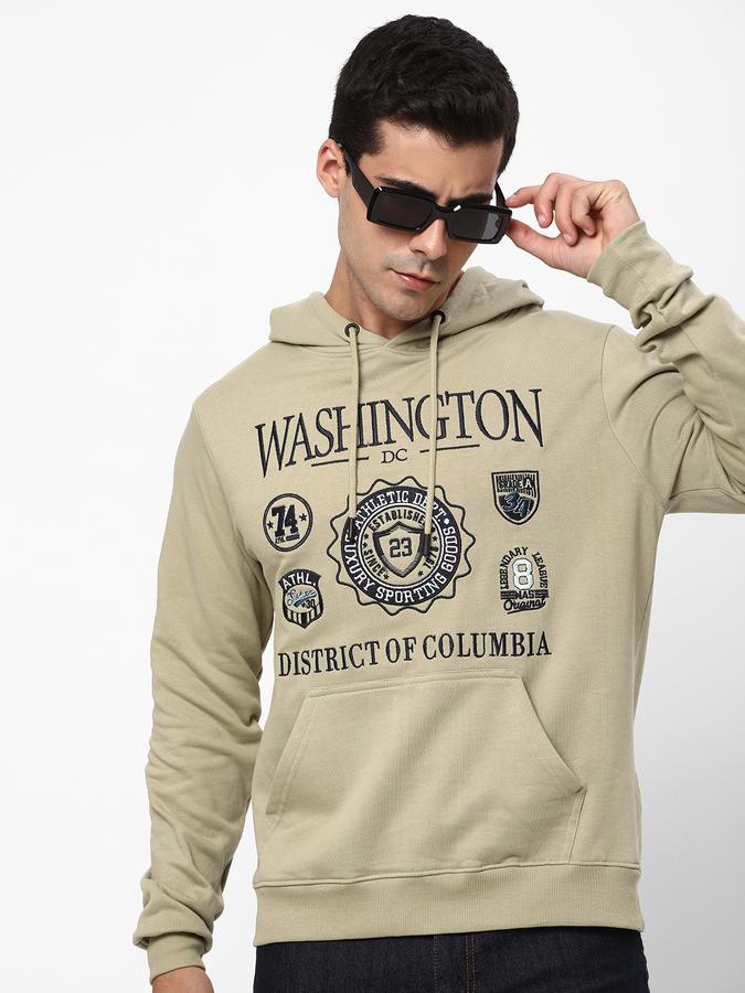 Men Fleece Regular Fit Hooded Graphic Sweatshirt