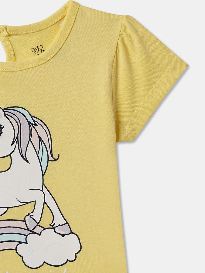 Girls Cotton Regular Fit Round Neck Graphic T-shirt