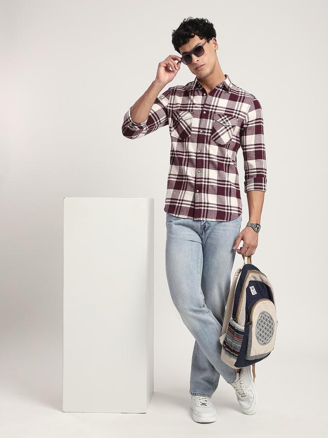 Men Cotton Regular Fit Button-Down Collar Checked Shirt