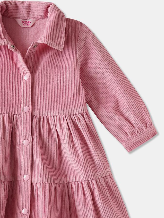 Girls Cotton Regular Fit Collar Neck Tiered Dress