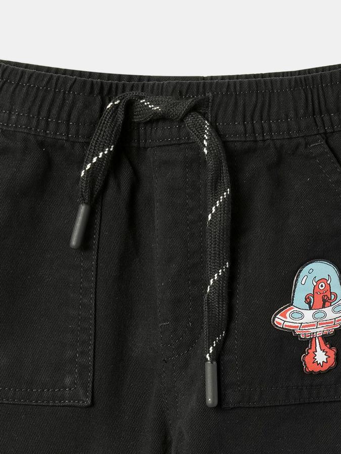 Patch-Work Straight Fit Pants with Elasticated Drawstrings Waist image number 3