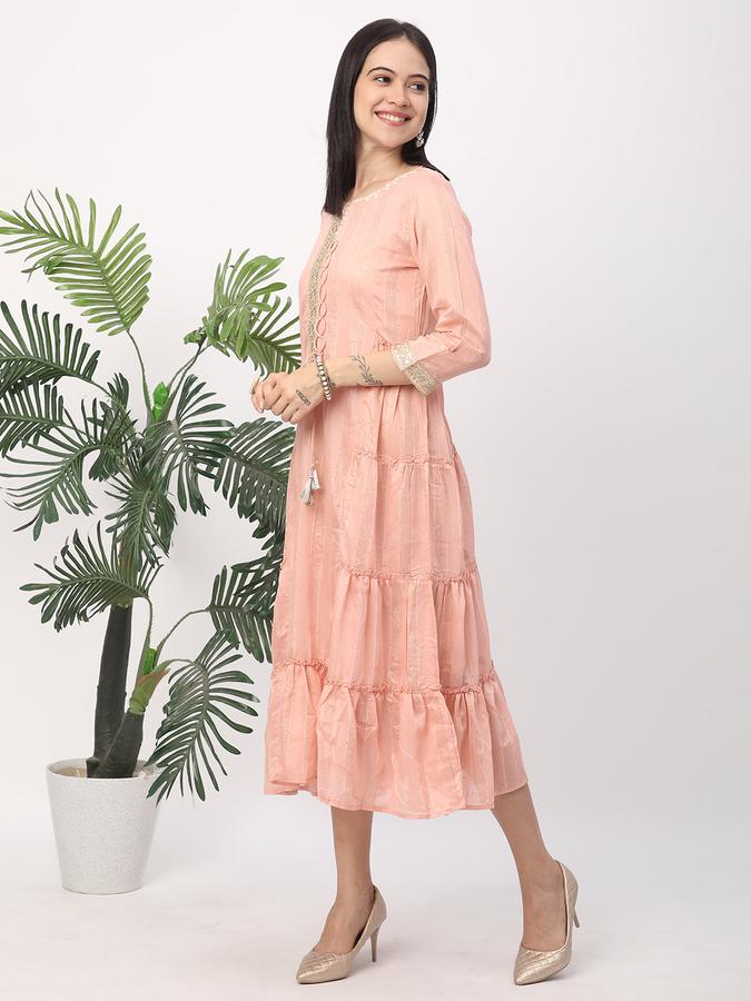 Women Chanderi Embroidered Tiered Ethnic Dress