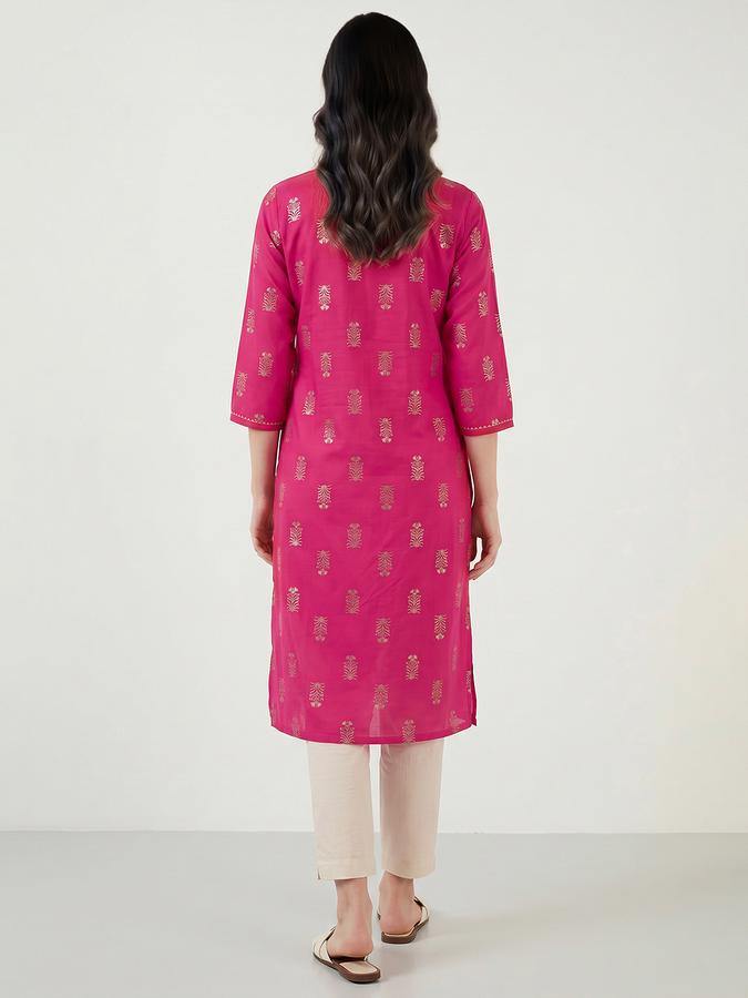 R&B Women's Maroon Embroidered Viscose Round Neck Kurta