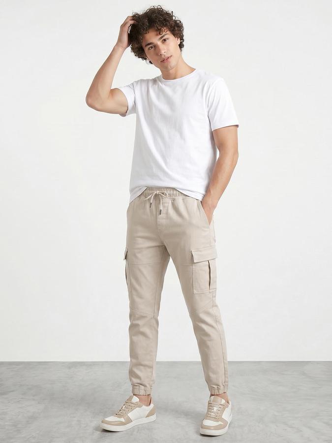 R&B Men's Beige Relaxed Fit Cargos Trousers