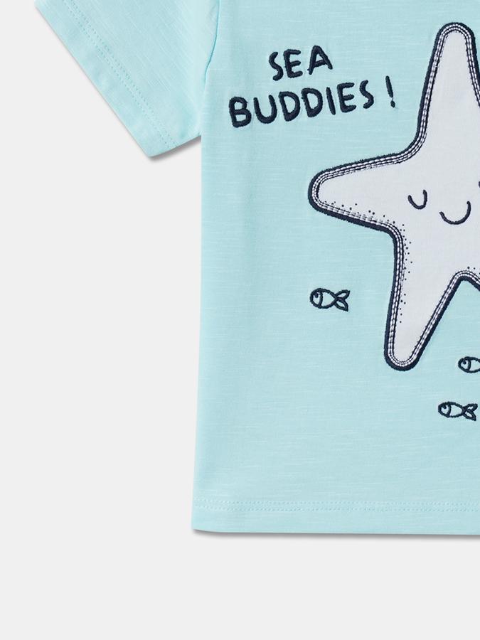 Embroidered Crew-Neck T-Shirt with Button Closure image number 3