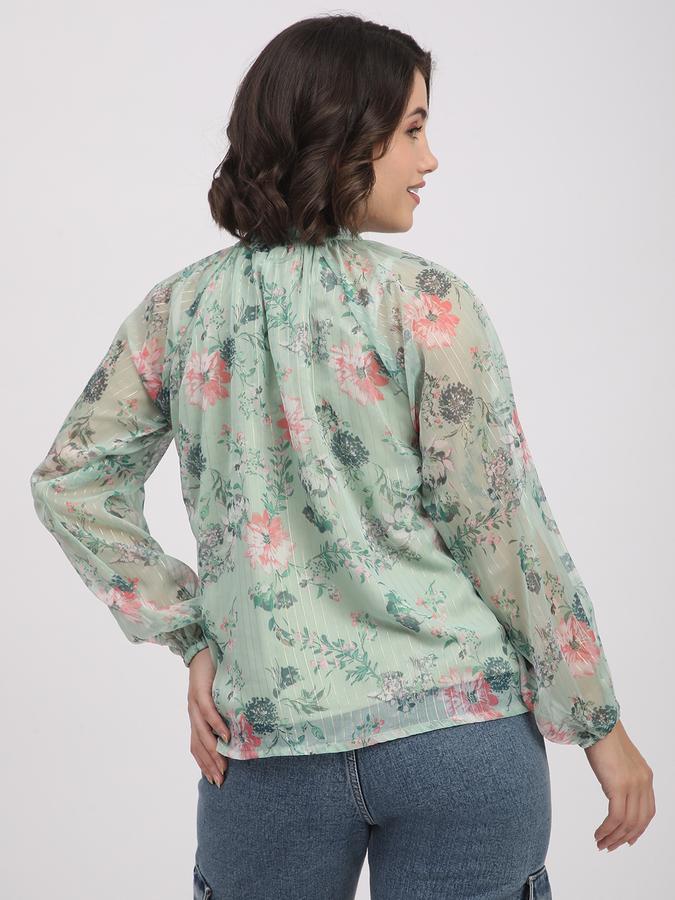R&B Women Green Floral Print Blouse