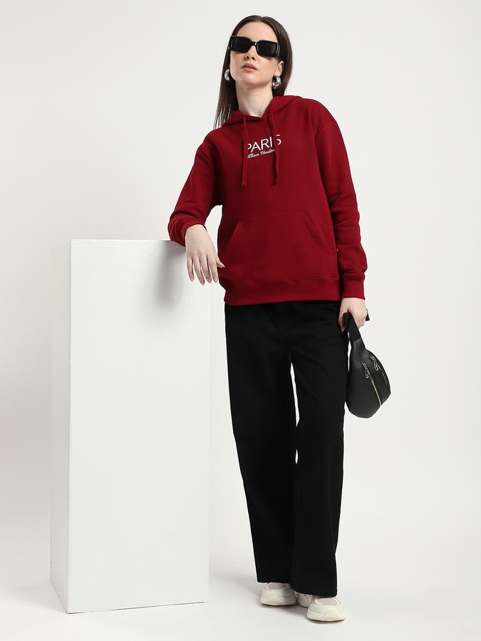 R&B Women Burgundy Typography Print Hoodie