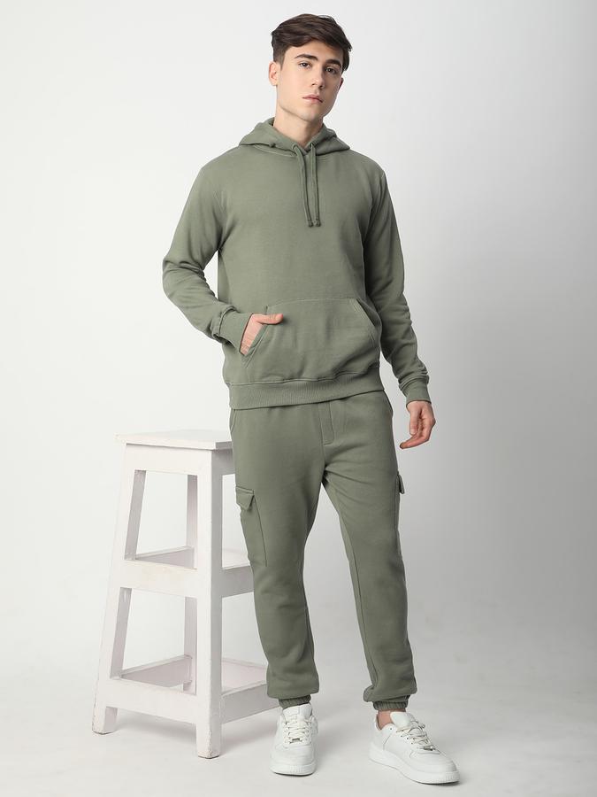 Men Fleece Regular Fit Hooded Solid Sweatshirt