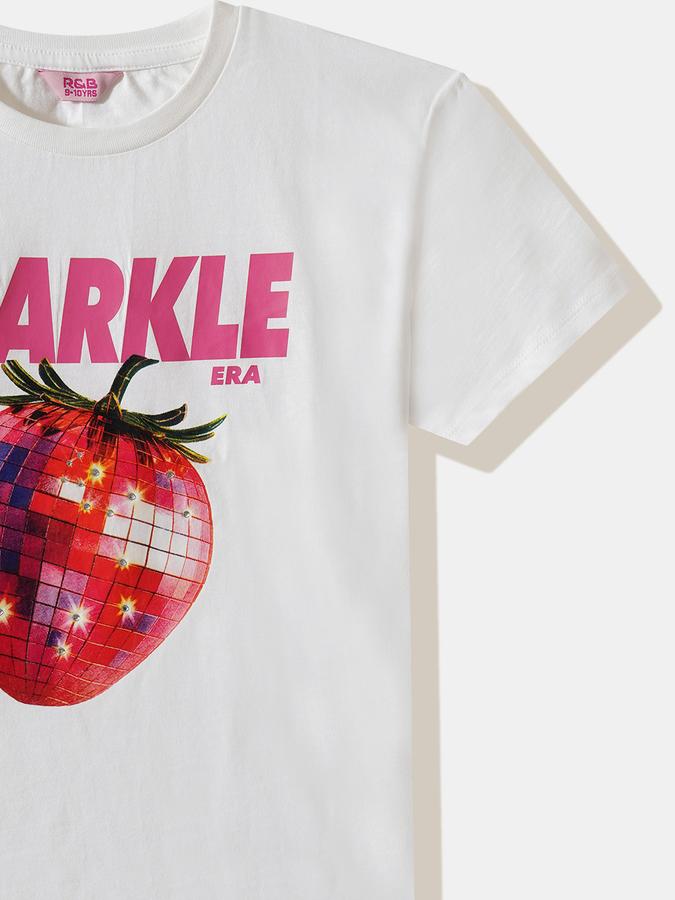 Girls Cotton Regular Fit Round Neck Graphic Top