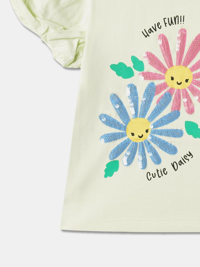 Girls Typographic Print Top with Tie-Up image number 3