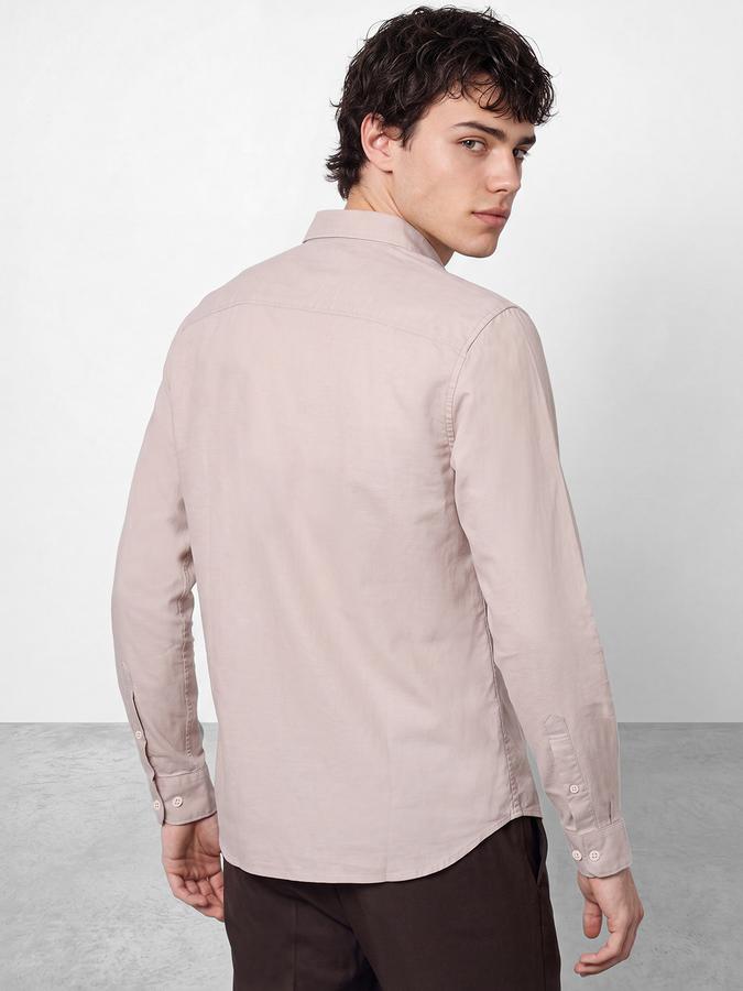 R&B Men's Beige Long Sleeves Spread Collar Cotton Slub Shirt