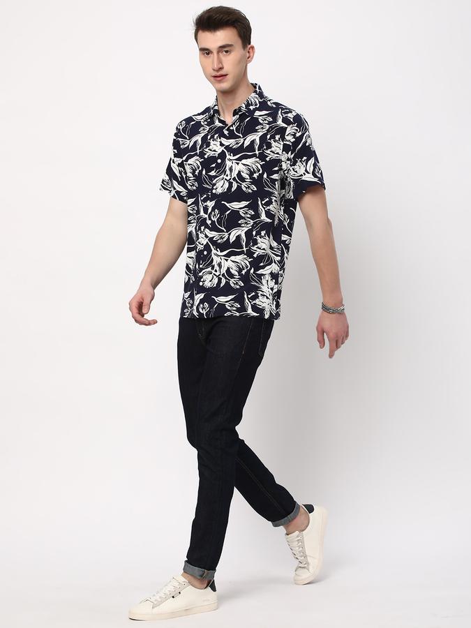 R&B Men Floral Print Shirt Spread Collar image number 1