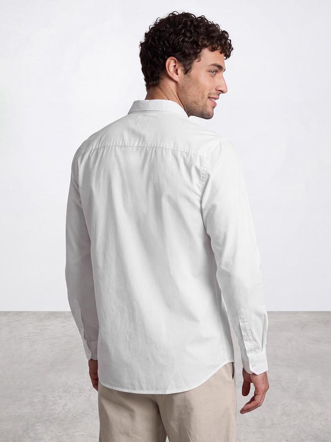 R&B Men White Solid Spread Collar Long Sleeves Shirt