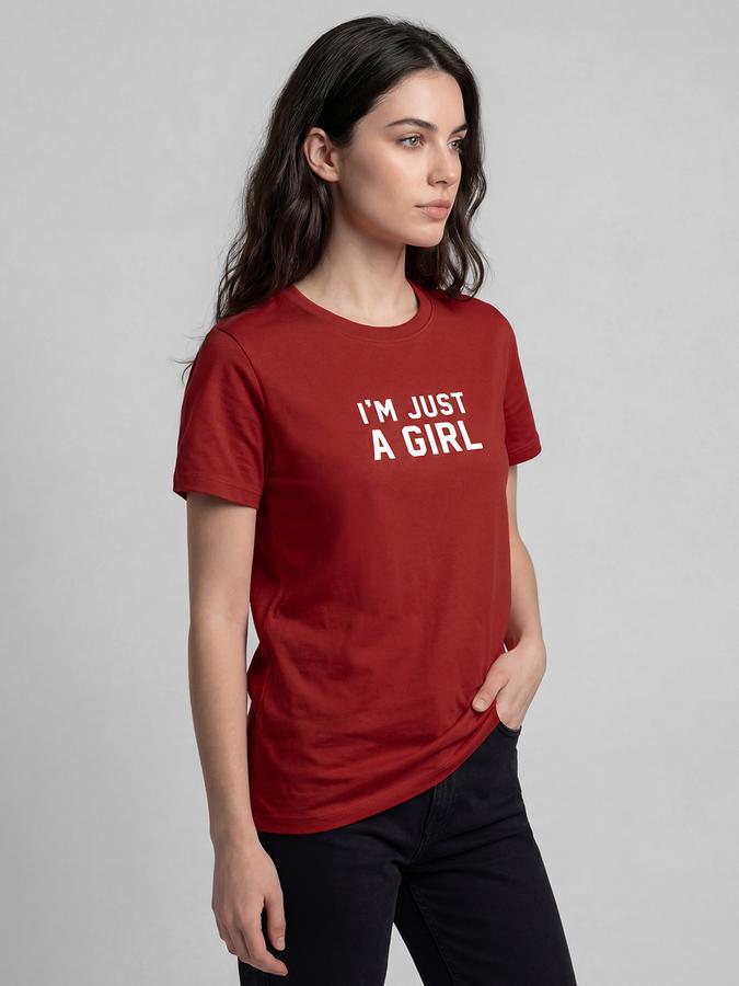 R&B Red Typography Women Round Neck Regular Fit Short Sleeves T-Shirt 