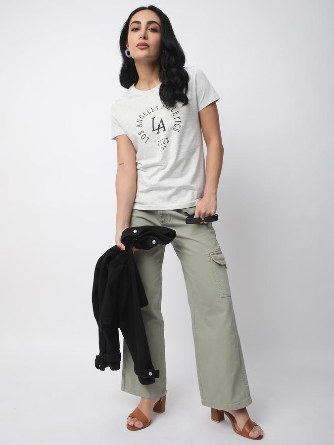Women Cotton Slim Fit Crew Neck Graphic T-shirt