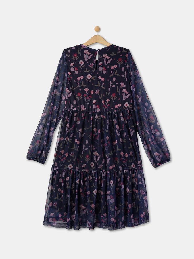 Girls Floral Print A-Line Dress image number 1