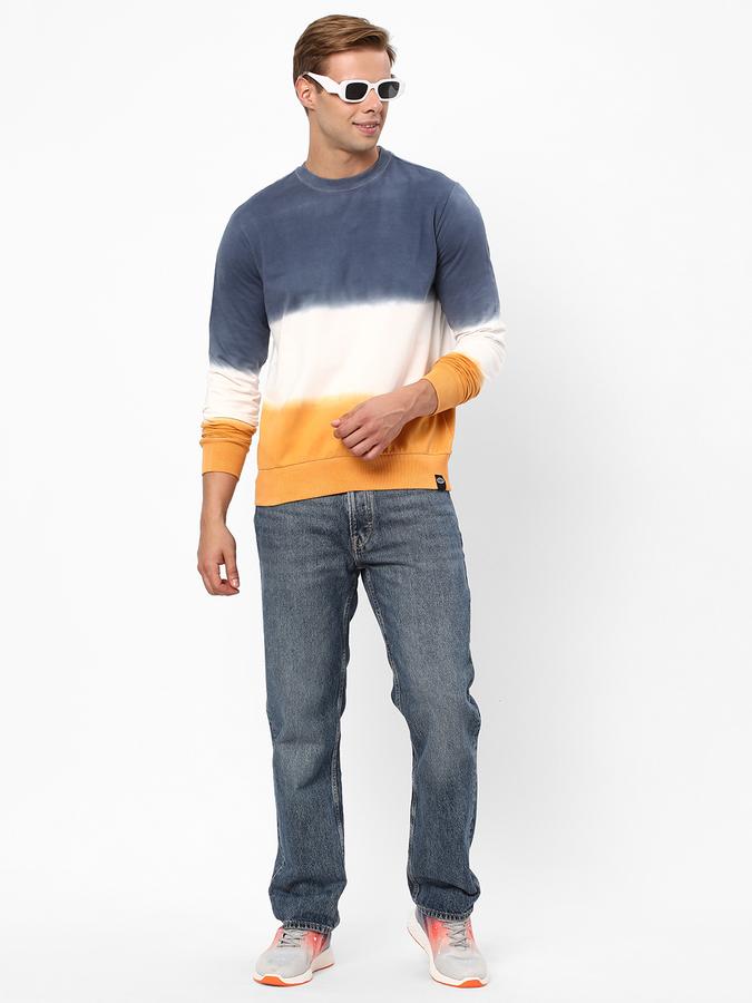 Men Cotton Regular Fit Crew Neck Tie-Dye Sweatshirt
