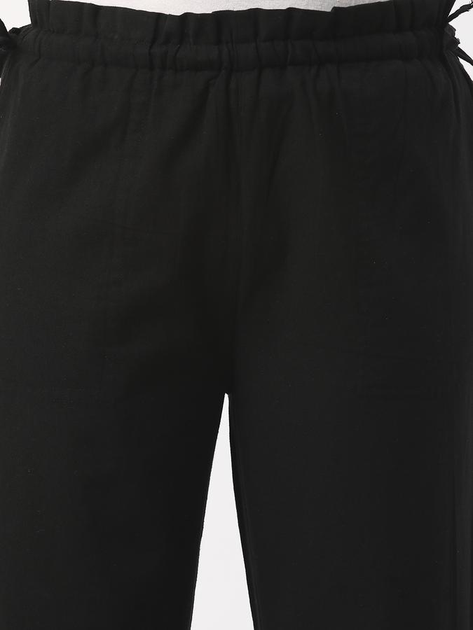 Women Cotton Culottes Drawstring Solid Trousers