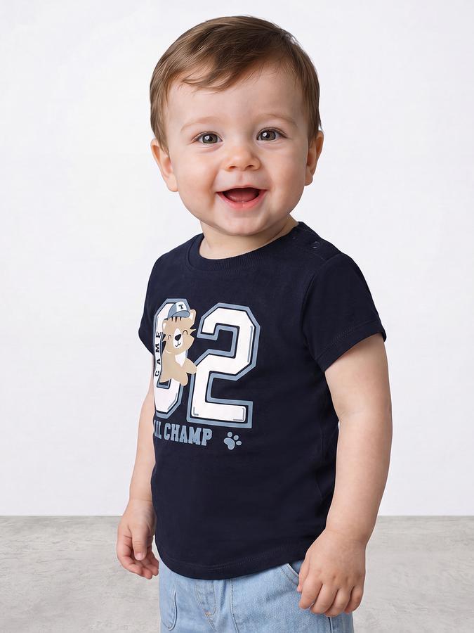 R&B Boys Navy Blue Graphic Print Short Sleeves Tshirt